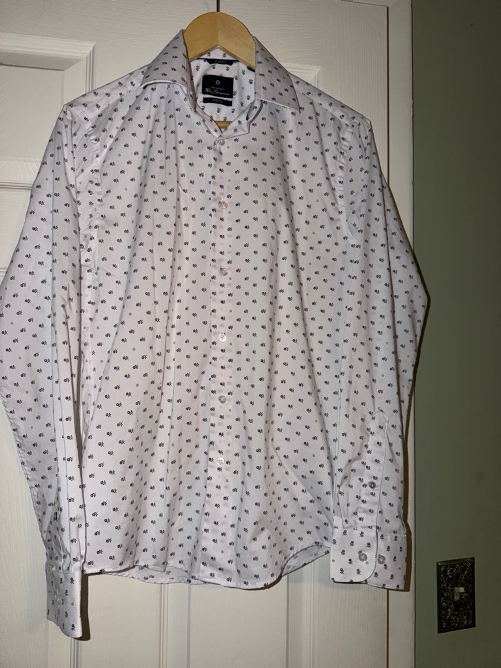 Ben Sherman White Dress Shirt with Navy Micro Print